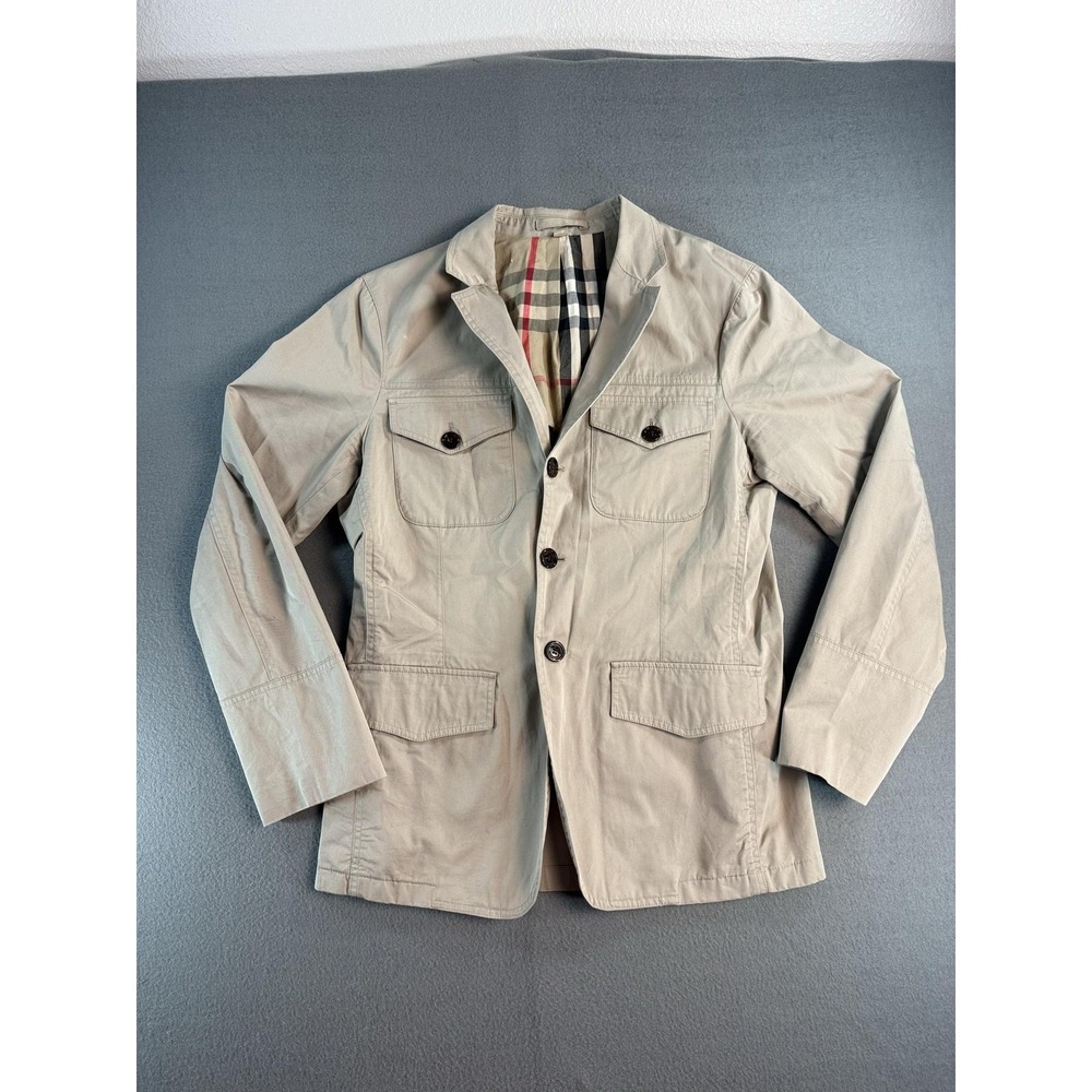Burberry London Sport Coat Mens M Beige Cotton Nova Check Lining Casual Jacket